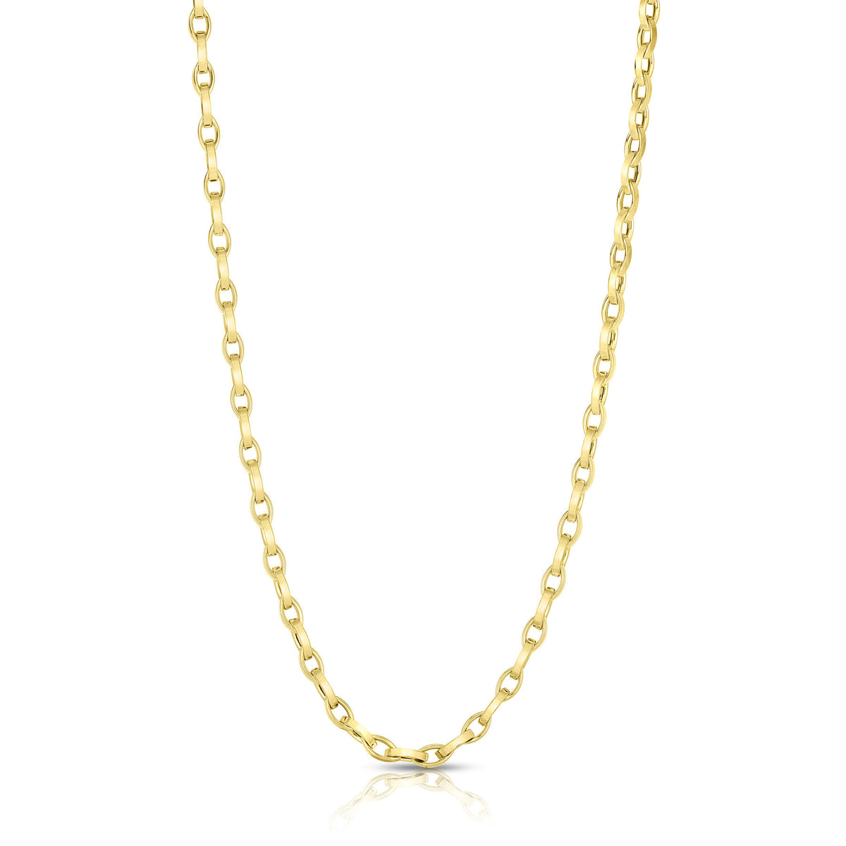 18K YELLOW DESIGNER GOLD ALMOND LINK NECKLACE