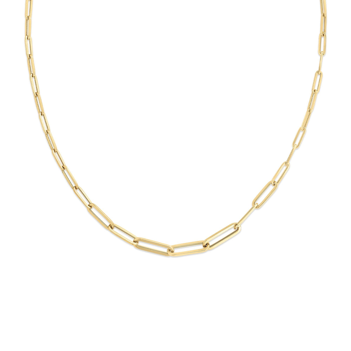 18K Designer Gold Paperclip Link 17 Inch Chain