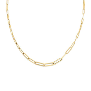 18K Designer Gold Paperclip Link 17 Inch Chain