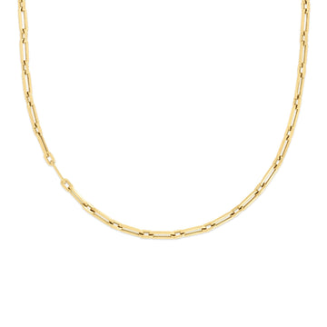 18K Yellow Designer Gold Alternating Beaded End & Paperclip Link 17 Inch Chain