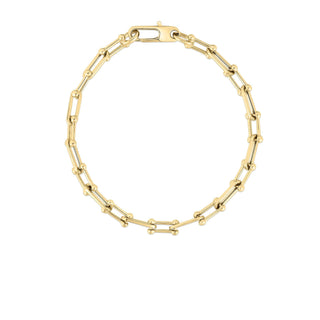 18K Yellow Designer Gold Alternating Beaded End & Paperclip Link Bracelet thumbnail