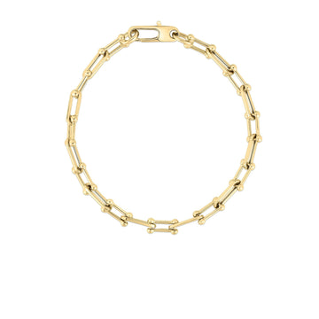 18K Yellow Designer Gold Alternating Beaded End & Paperclip Link Bracelet
