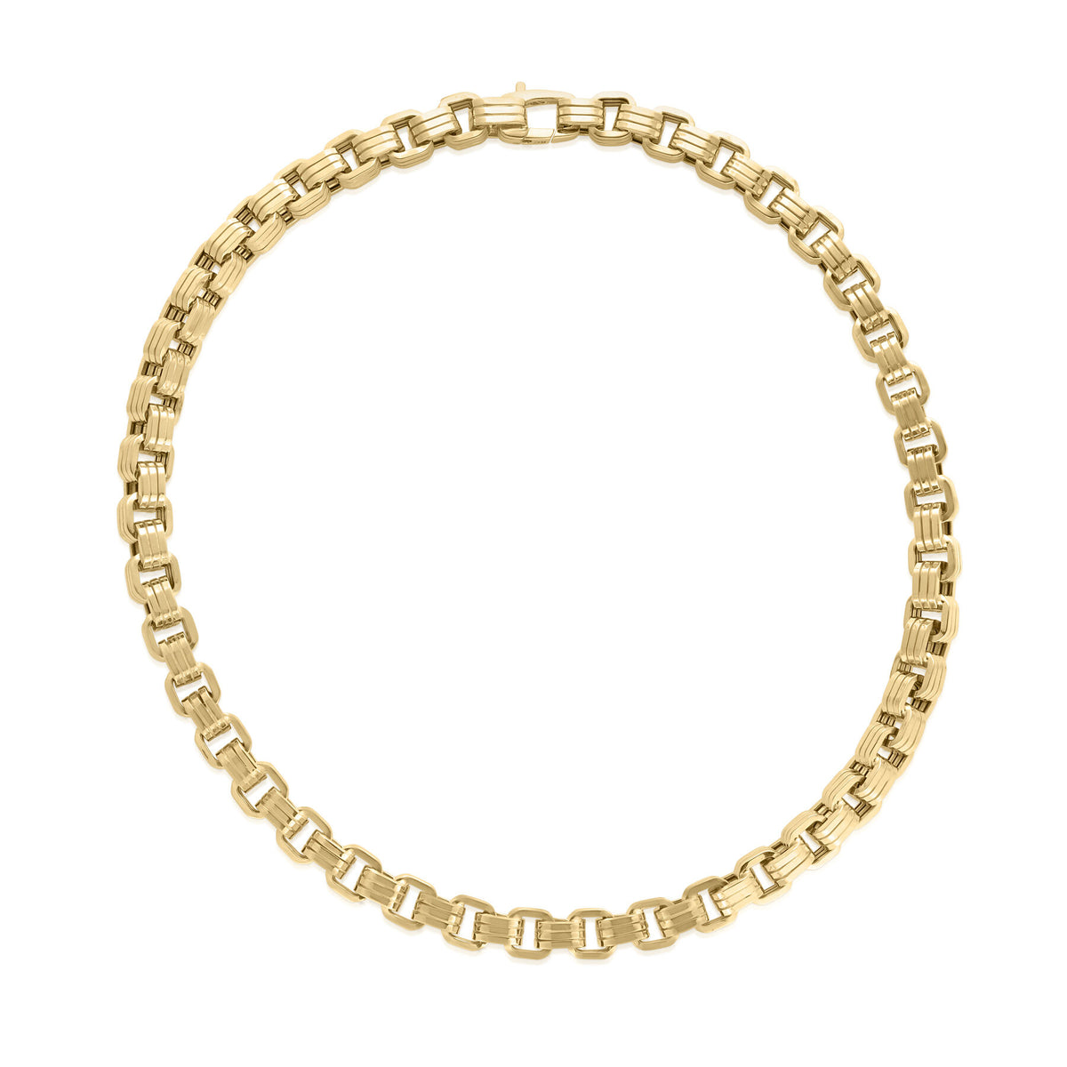 18K Designer Gold Ridged Square Link 24 Inch Chain