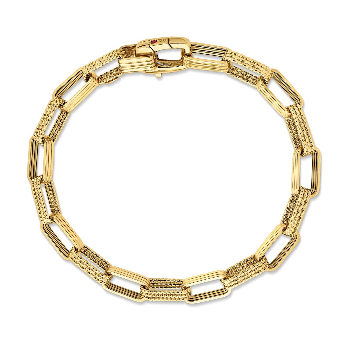 18k Yellow Designer Gold Chain Alternating Rectangular Link Chain Bracelet