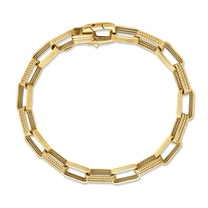 18k Yellow Designer Gold Chain Alternating Rectangular Link Chain Bracelet
