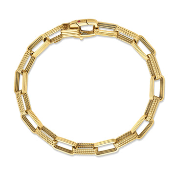18k Yellow Designer Gold Chain Alternating Rectangular Link Chain Bracelet