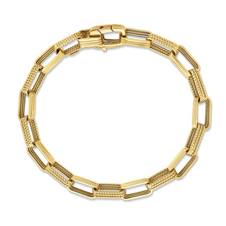 18k Yellow Designer Gold Chain Alternating Rectangular Link Chain Bracelet thumbnail
