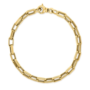 18k Yellow Designer Gold Chain Alternating Rectangular Link Chain Bracelet