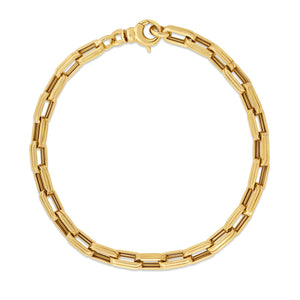 18k Yellow Designer Gold Chain Rectangular Link Chain Bracelet