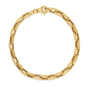18k Yellow Designer Gold Chain Rectangular Link Chain Bracelet