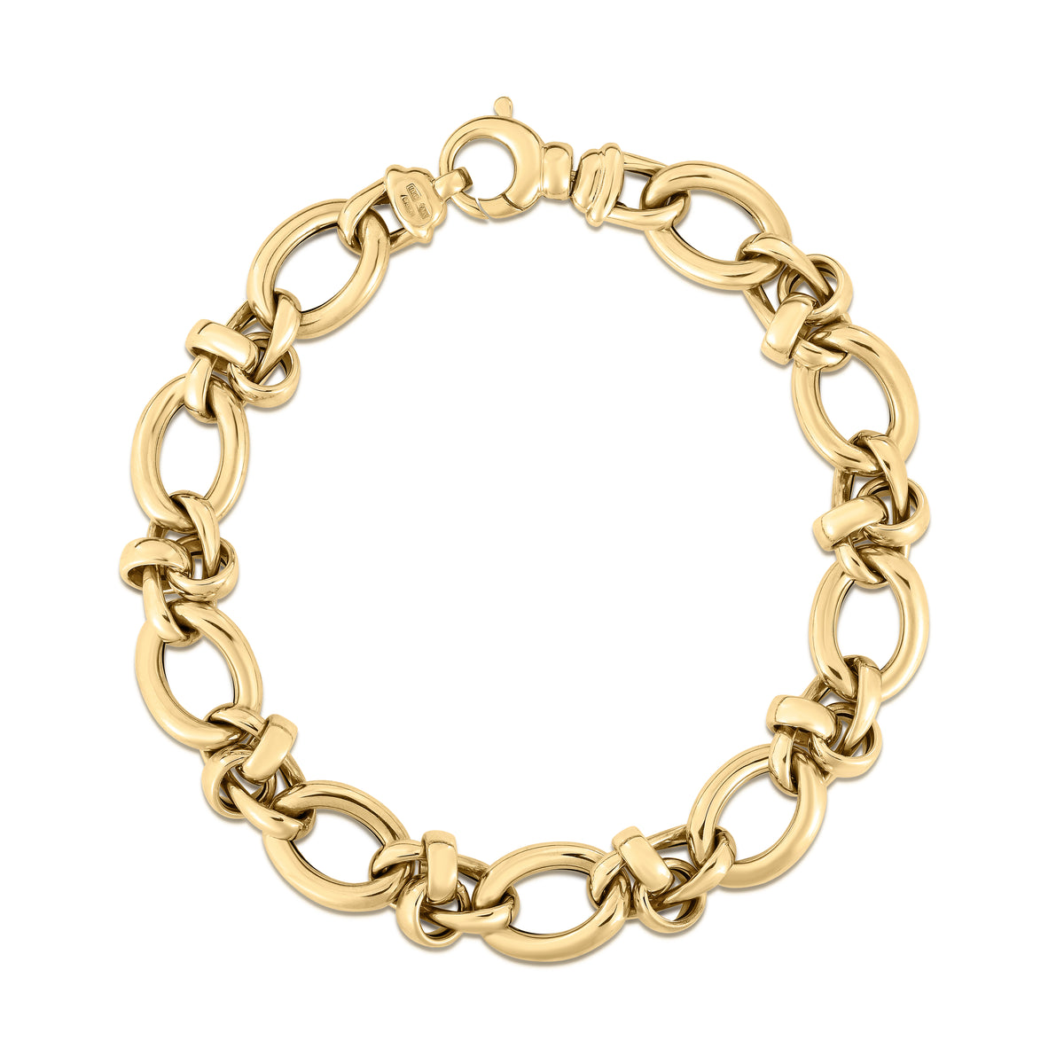 18k Yellow Designer Gold Alternating Mixed Link Bracelet