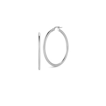 18K White Designer Gold Medium Round Hoop Earrings Roberto Coin