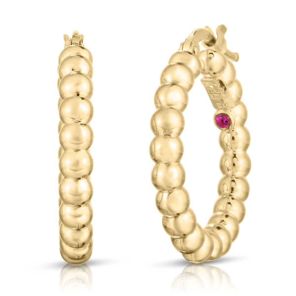 18k Yellow Designer Gold Small Bead Hoop Earrings