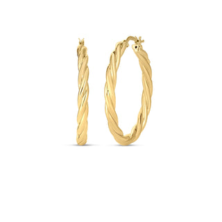 18K Yellow Designer Gold Twisted Hoop Earrings thumbnail