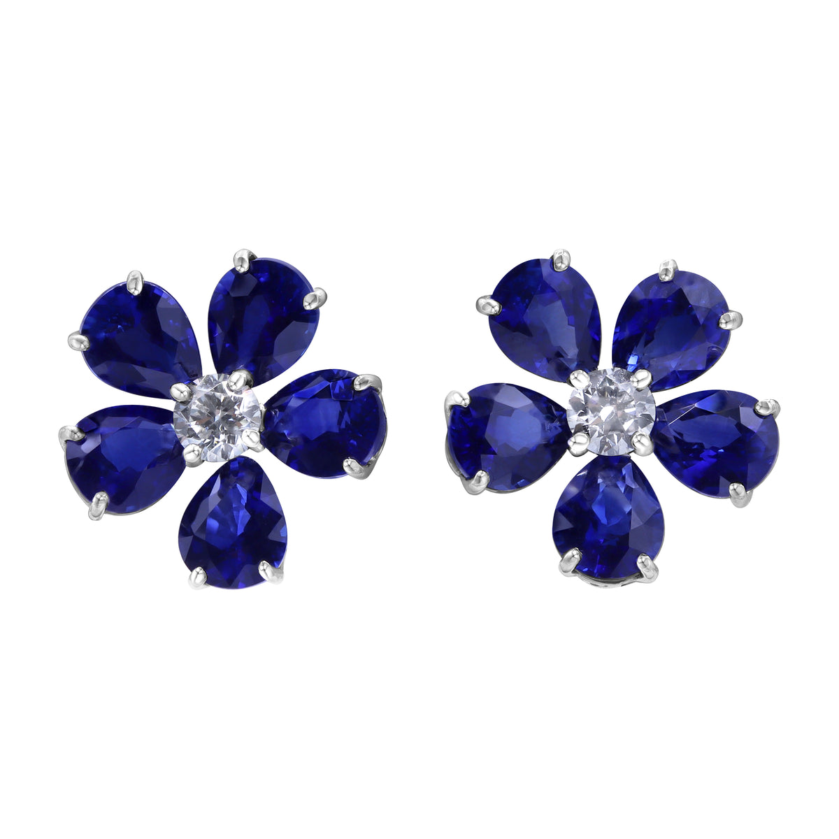 Plattinum Sapphire Diamond Flower Earrings