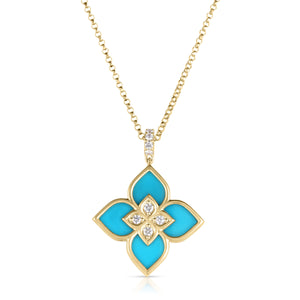 18K Yellow Gold Venetian Princess Small Turquoise & Diamond Necklace