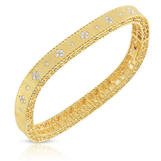 18k Yellow Gold Princess Satin Fleur De Lis Diamond Slim Bangle thumbnail