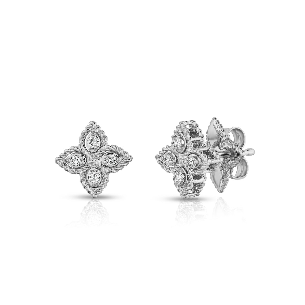 18k White Gold Princess Flower Alternating Diamond & Polished Necklace