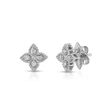 18k White Gold Princess Flower Alternating Diamond & Polished Necklace