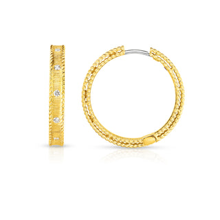 18k Yellow Gold Princess Diamond & Satin Finish Hoop Earrings thumbnail