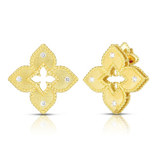 18k Yellow Gold Venetian Princess Diamond & Satin Finish Flower Earrings thumbnail