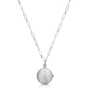 18K Venetian Princess Satin Finish, Diamond Accent Locket On Chain