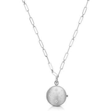 18K Venetian Princess Satin Finish, Diamond Accent Locket On Chain