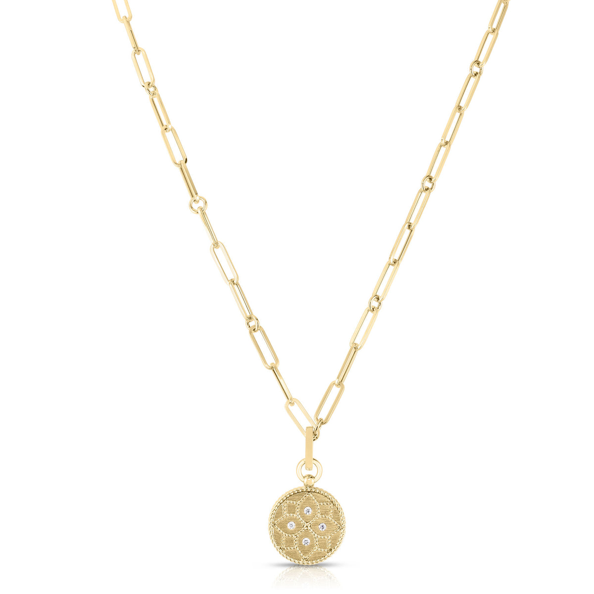 18K YELLOW GOLD VENETIAN PRINCESS SMALL DIAMOND MEDALLION NECKLACE