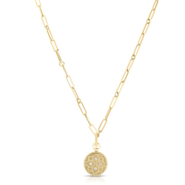 18K YELLOW GOLD VENETIAN PRINCESS SMALL DIAMOND MEDALLION NECKLACE