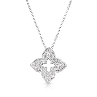 18K White Gold Venetian Princess Medium Pave Flower Necklace thumbnail