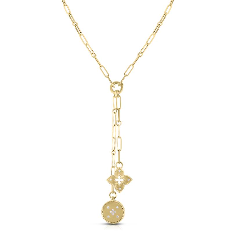 18k Yellow Gold Venetian Princess Double Diamond Medallion Necklace