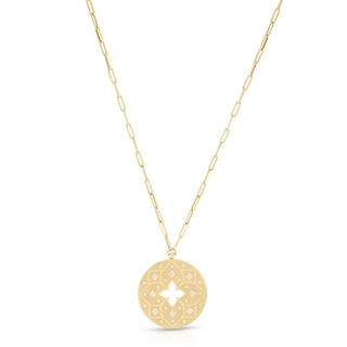 18k Yellow Gold Venetian Princess Diamond Etched Flower Medallion Long Necklace thumbnail