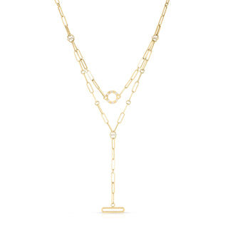 18K Yellow Designer Gold Diamond Double Dangle Paperclip Necklace thumbnail