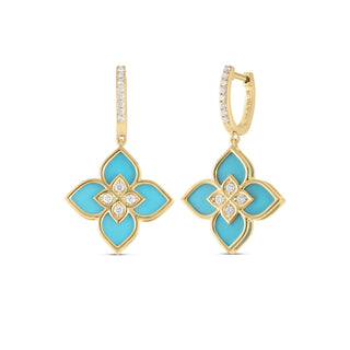 18K Yellow Gold Ventian Princess Diamond & Turquoise Drop Earrings thumbnail