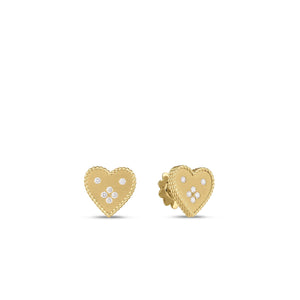18K Yellow Gold Venetian Princess Small Heart Medallion Stud Earrings