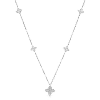 18k White Gold Love By The Inch Diamond & Polished Flower Station Necklace thumbnail