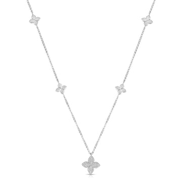 18k White Gold Love By The Inch Diamond & Polished Flower Station Necklace
