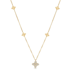 18K Yellow Gold Love By The Inch Diamond & Polished Flower Station Necklace
