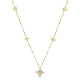 18K Yellow Gold Love By The Inch Diamond & Polished Flower Station Necklace thumbnail