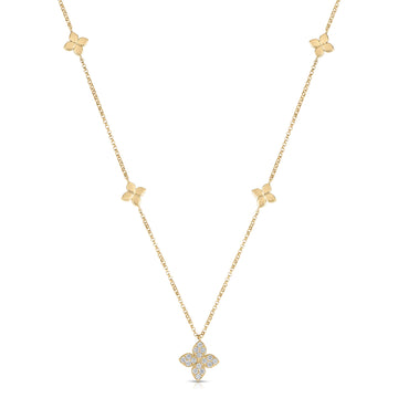 18K Yellow Gold Love By The Inch Diamond & Polished Flower Station Necklace