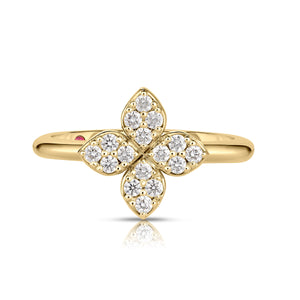 18K Yellow Gold Love In Verona Medium Pave Diamond Flower Ring