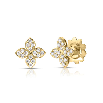 18K Yellow Gold Love In Verona Medium Pave Diamond Flower Stud Earrings