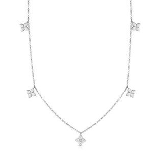 18k White Gold Love By The Inch Diamond & Polished Flower Station Necklace thumbnail