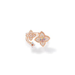 18K Rose Gold Venetian Princess Carnival Pave Diamond & Mixed Stones (Tanzanite, Blue Topaz, Rubellite, & Citrine) Small Triple Flower Ring thumbnail