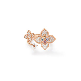 18K Rose Gold Venetian Princess Carnival Pave Diamond & Mixed Stones (Tanzanite, Blue Topaz, Rubellite, & Citrine) Large Triple Flower Ring thumbnail