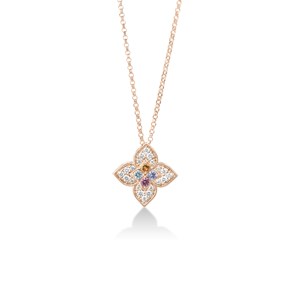 18K Rose Gold Venetian Princess Carnival Pave Diamond & Mixed Stones (Blue Topaz, Citrine, Rubellite, & Tanzanite) Flower Necklace