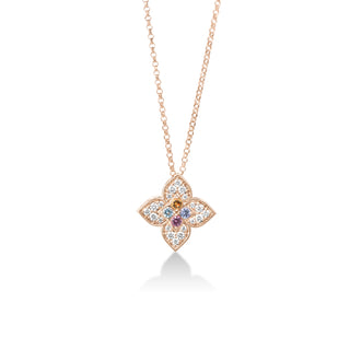 18K Rose Gold Venetian Princess Carnival Pave Diamond & Mixed Stones (Blue Topaz, Citrine, Rubellite, & Tanzanite) Flower Necklace thumbnail