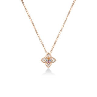 18K Rose Gold Venetian Princess Carnival Pave Diamond & Mixed Stones (Blue Topaz, Citrine, Rubellite, & Tanzanite) Small Flower Necklace thumbnail