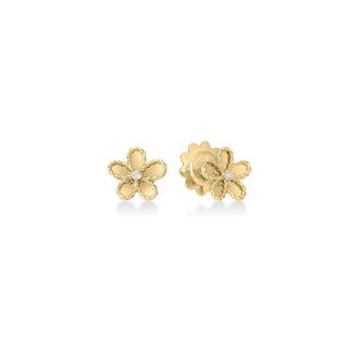 18k Yellow Gold Jasmine Diamond & Polished Finish Small Flower Earrings thumbnail