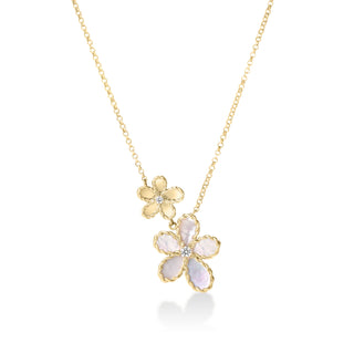 18k Yellow Gold Jasmine Diamond & Mother Of Pearl Double Flower Necklace thumbnail